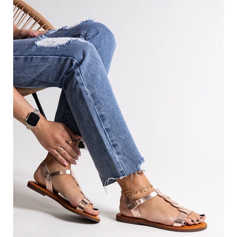 Amaranth champagne flat sandals golden 1