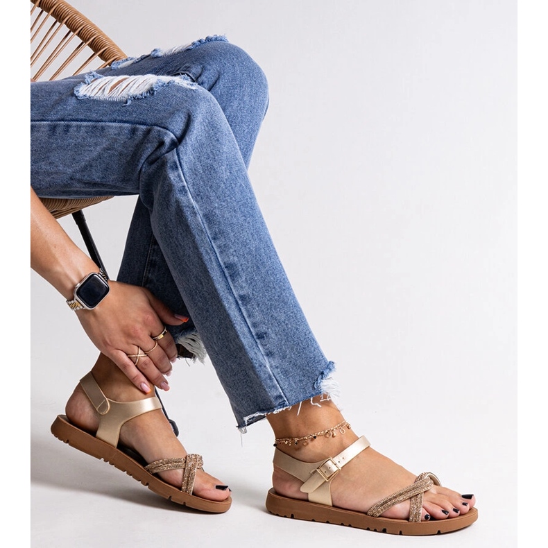 Gold sandals decorated with Claranna zircons golden 1