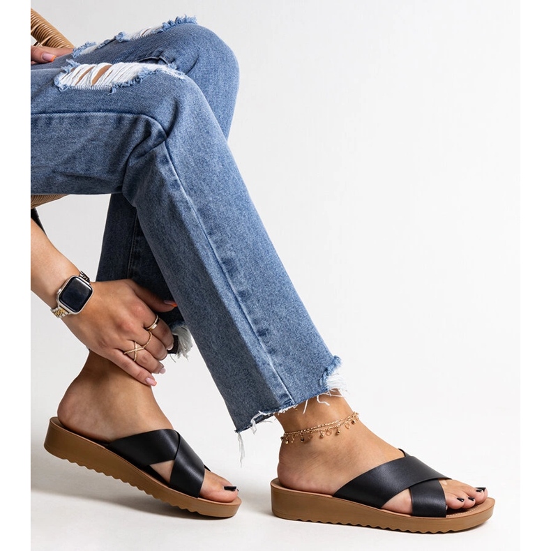 Black wedge mules made of Burtuka eco leather 1