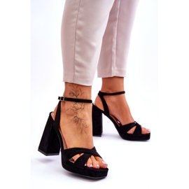 Suede Sandals With Square Heels, Black 1
