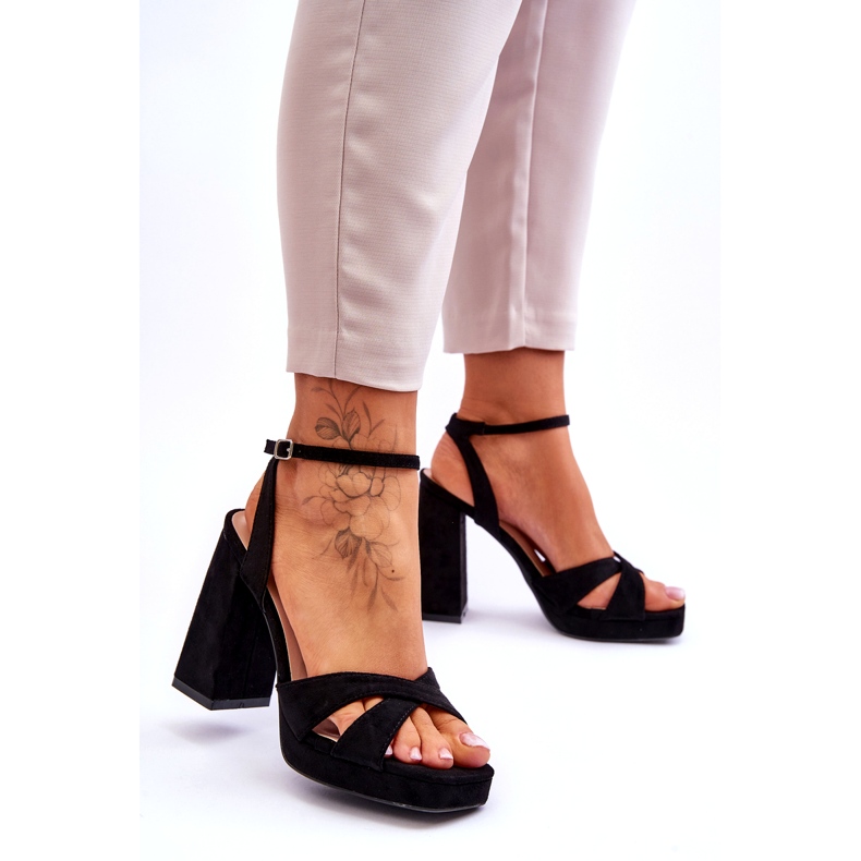 Suede Sandals With Square Heels, Black 1