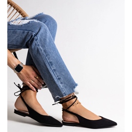 Leaia lace-up black ballet flats with open heel 1