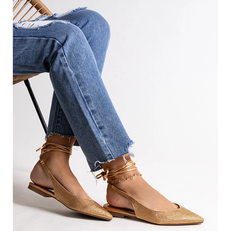 Safine lace-up gold ballerina shoes with cubic zirconia golden 1