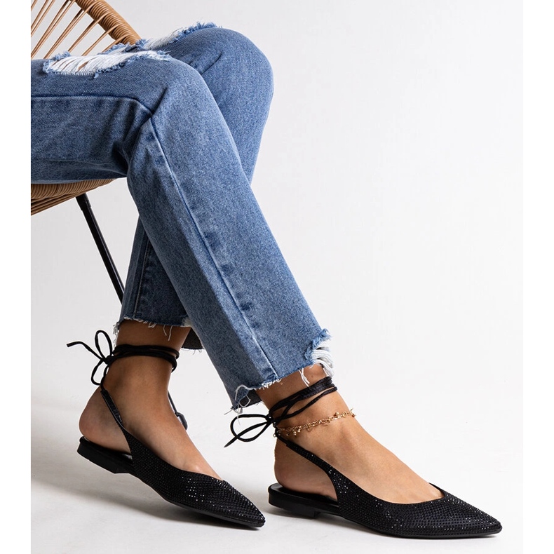 Safine lace-up black ballet flats with rhinestones 1