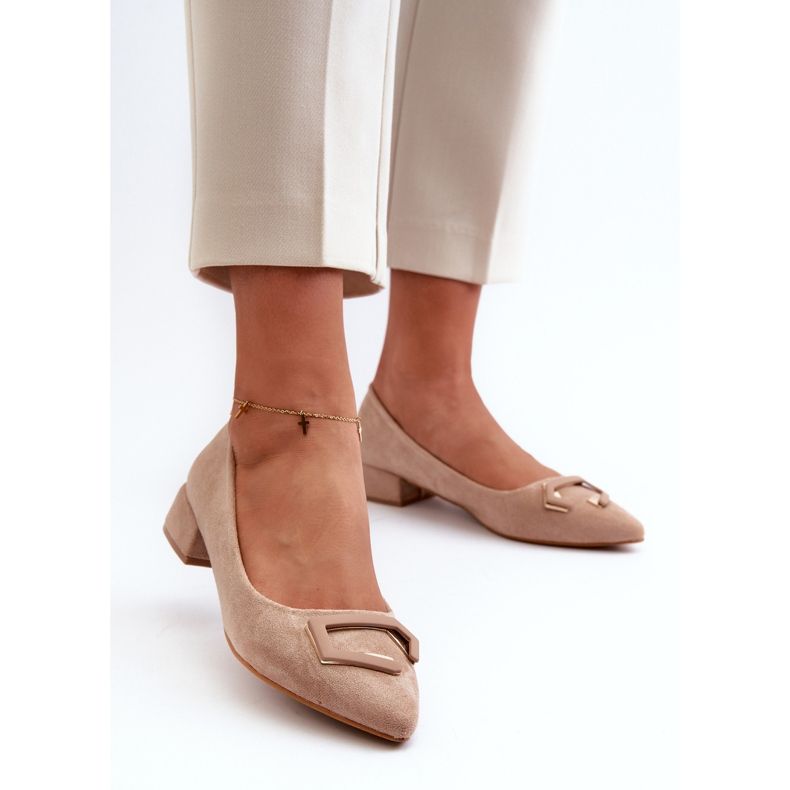 Low Heel Pumps With Decoration Eco Suede S.Barski KV27-034 Beige 2
