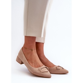 Low Heel Pumps With Decoration Eco Suede S.Barski KV27-034 Beige 1