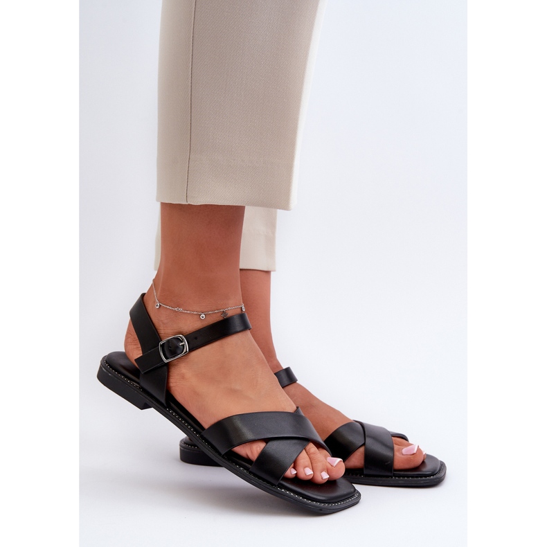 Flat Women's Sandals Made of Eco Leather S.Barski KV27-003 Black 1