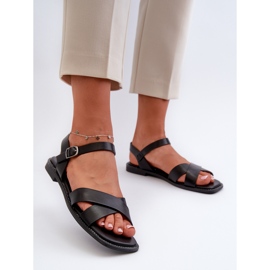 Flat Women's Sandals Made of Eco Leather S.Barski KV27-003 Black 2