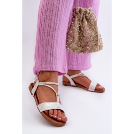 Women's Flat Sandals With Straps S.Barski KV27-010 White and Silver 1