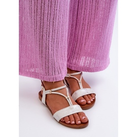 Women's Flat Sandals With Straps S.Barski KV27-010 White and Silver 2