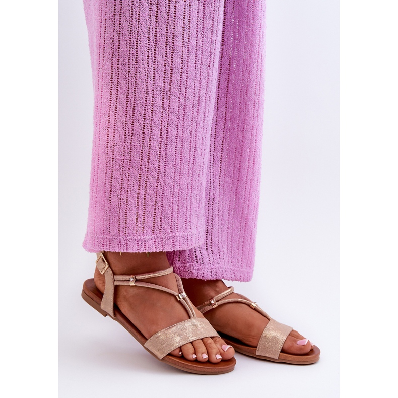 Women's Flat Sandals With Straps S.Barski KV27-010 Gold golden 1