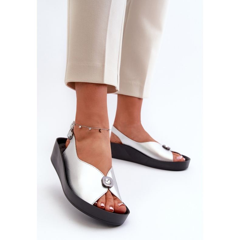 Leather Women's Sandals On Wedge And Platform S.Barski KV27-020 Silver 1