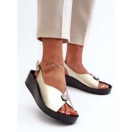 Leather Women's Sandals On Wedge And Platform S.Barski KV27-020 Gold golden 2
