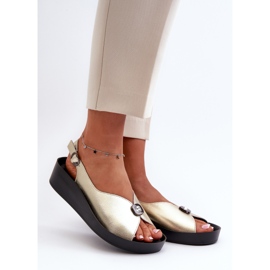 Leather Women's Sandals On Wedge And Platform S.Barski KV27-020 Gold golden 1