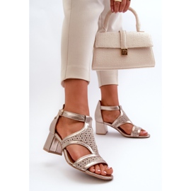Women's Leather Sandals on a High Heel Maciejka 06459-25 Beige and Gold 2 Women's Leather Sandals on a High Heel Maciejka 06459-25 Beige and Gold 2
