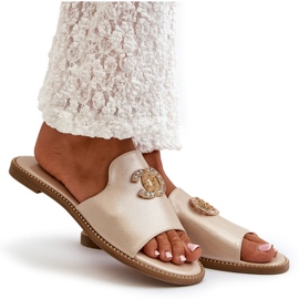 Elegant Women's Shiny Flip-Flops With Decoration S.Barski KV27-050 Gold golden 12