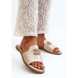 Elegant Women's Shiny Flip-Flops With Decoration S.Barski KV27-050 Gold golden 5