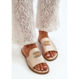 Elegant Women's Shiny Flip-Flops With Decoration S.Barski KV27-050 Gold golden 7