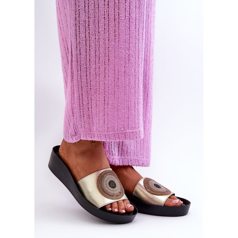 Women's Leather Flip-Flops With Decoration S.Barski KV27-019 Gold golden 2 Women's Leather Flip-Flops With Decoration S.Barski KV27-019 Gold golden 2