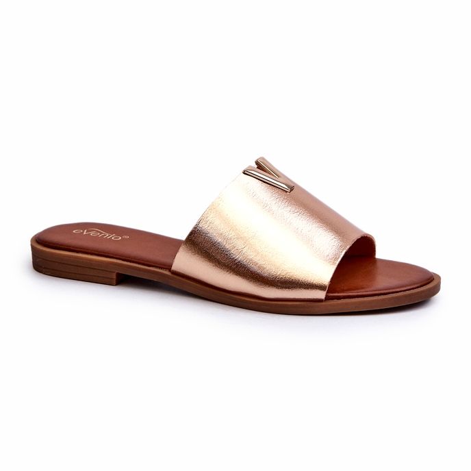 Evento Women's Eco Leather Flip-Flops with a Flat Heel, Gold Maliha 1