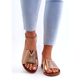 Evento Women's Eco Leather Flip-Flops with a Flat Heel, Gold Maliha 4