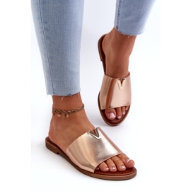 Evento Women's Eco Leather Flip-Flops with a Flat Heel, Gold Maliha 3