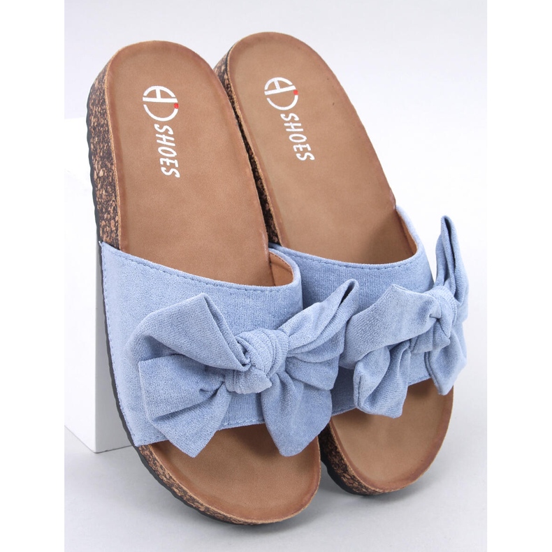 Keitas Blue cork slippers with a bow 1