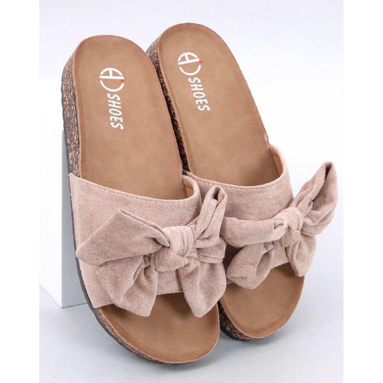Keitas Khaki cork slippers with a bow beige 1