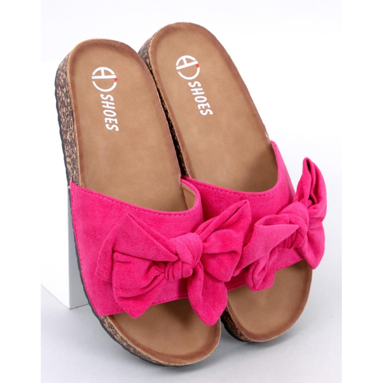 Keitas Fuchsia cork slippers with a bow pink 1