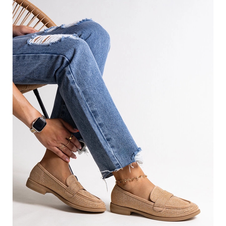 Brown moccasins with rhinestones from Mogha beige 1