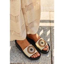 Women's Leather Flip-Flops With Decoration S.Barski KV27-019 Gold golden 1 Women's Leather Flip-Flops With Decoration S.Barski KV27-019 Gold golden 1