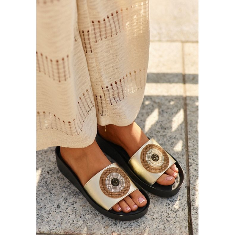 Women's Leather Flip-Flops With Decoration S.Barski KV27-019 Gold golden 1 Women's Leather Flip-Flops With Decoration S.Barski KV27-019 Gold golden 1