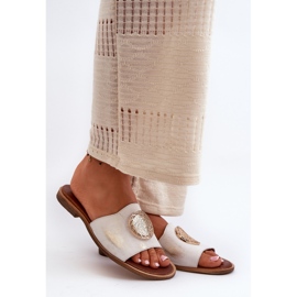 Zazoo 2938 Leather Flip-Flops On a Flat Heel With a Gold Decoration, Brushed golden 1