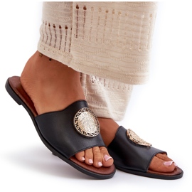Zazoo 2938 Leather Flat Flip Flops With Decoration, Black 8