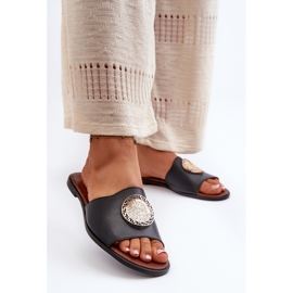 Zazoo 2938 Leather Flat Flip Flops With Decoration, Black 2 Zazoo 2938 Leather Flat Flip Flops With Decoration, Black 2