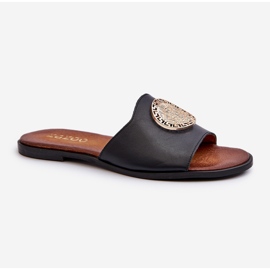 Zazoo 2938 Leather Flat Flip Flops With Decoration, Black 3