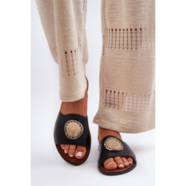 Zazoo 2938 Leather Flat Flip Flops With Decoration, Black 4