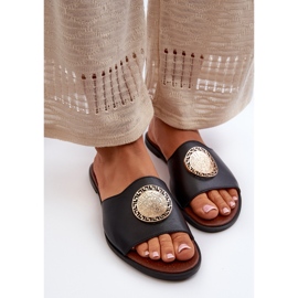 Zazoo 2938 Leather Flat Flip Flops With Decoration, Black 5