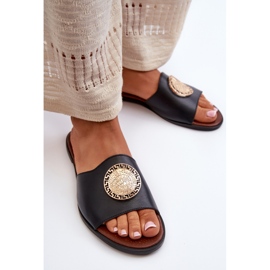 Zazoo 2938 Leather Flat Flip Flops With Decoration, Black 6