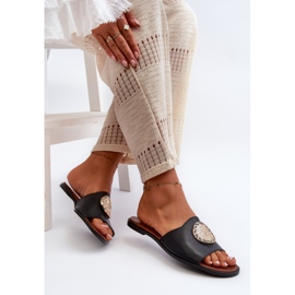 Zazoo 2938 Leather Flat Flip Flops With Decoration, Black 7