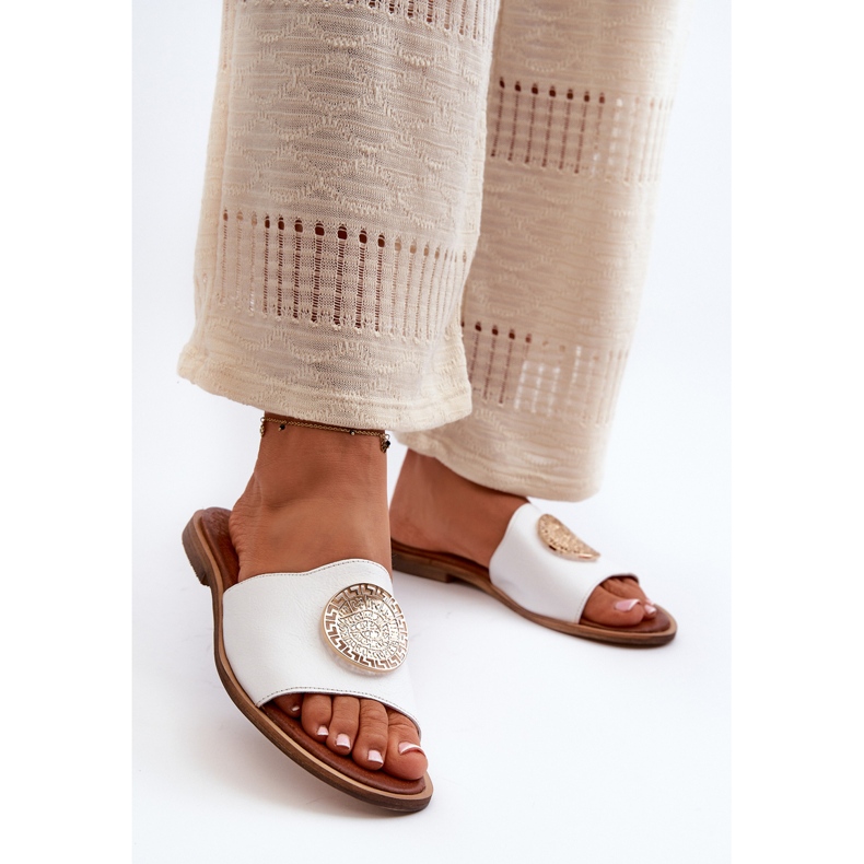 Zazoo 2938 Leather Flat Flip Flops With Decoration, White 2