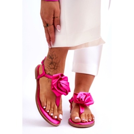STEPHAN Women's Flip-Flop Sandals With Material Rose Fuchsia pink 1