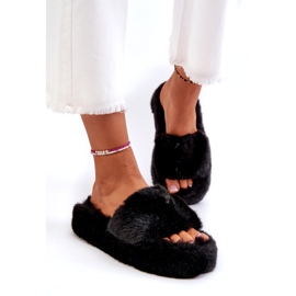 Women's Fur Slippers Black Stepia 1