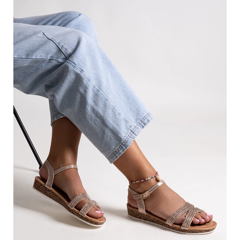 Saila champagne low wedge sandals golden 1