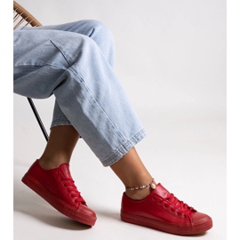 Bez marki Red sneakers made of eco leather by Mahasina 1 Bez marki Red sneakers made of eco leather by Mahasina 1
