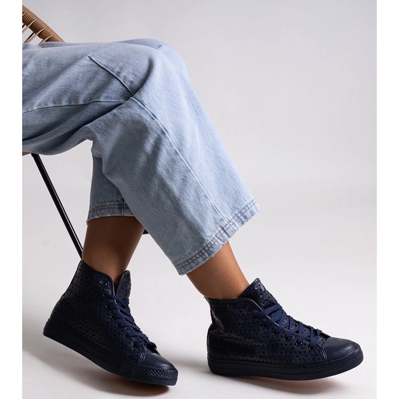 Bez marki Navy blue high openwork sneakers by Shima 1