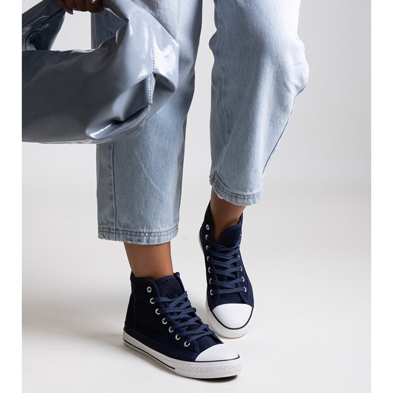 Bez marki Navy blue high-top openwork sneakers by Madala 1