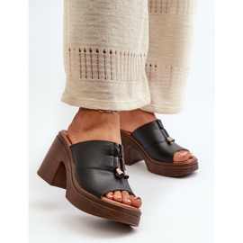 Vinceza Women's Flip-Flops Made of Eco Leather with a Platform and a Block, Black Dafira 1