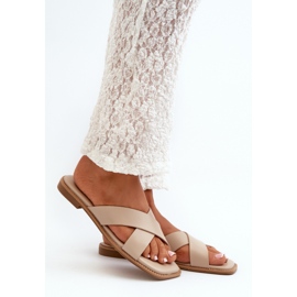 Women's Flip-Flops On a Flat Heel Made of Eco Leather S.Barski KV27-002 Beige 1