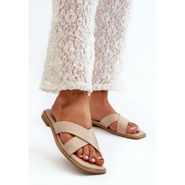 Women's Flip-Flops On a Flat Heel Made of Eco Leather S.Barski KV27-002 Beige 2